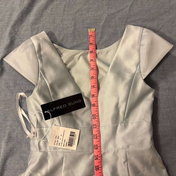 NWT Alfred Sung Satin Twill Mist Cap Sleeve Light Blue Dress Dessy Bridesmaid - Picture 6 of 11